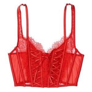 Victoria’s Secret Dream Angels Unlined Lace Up Corset Bra Top Bustier Red Large